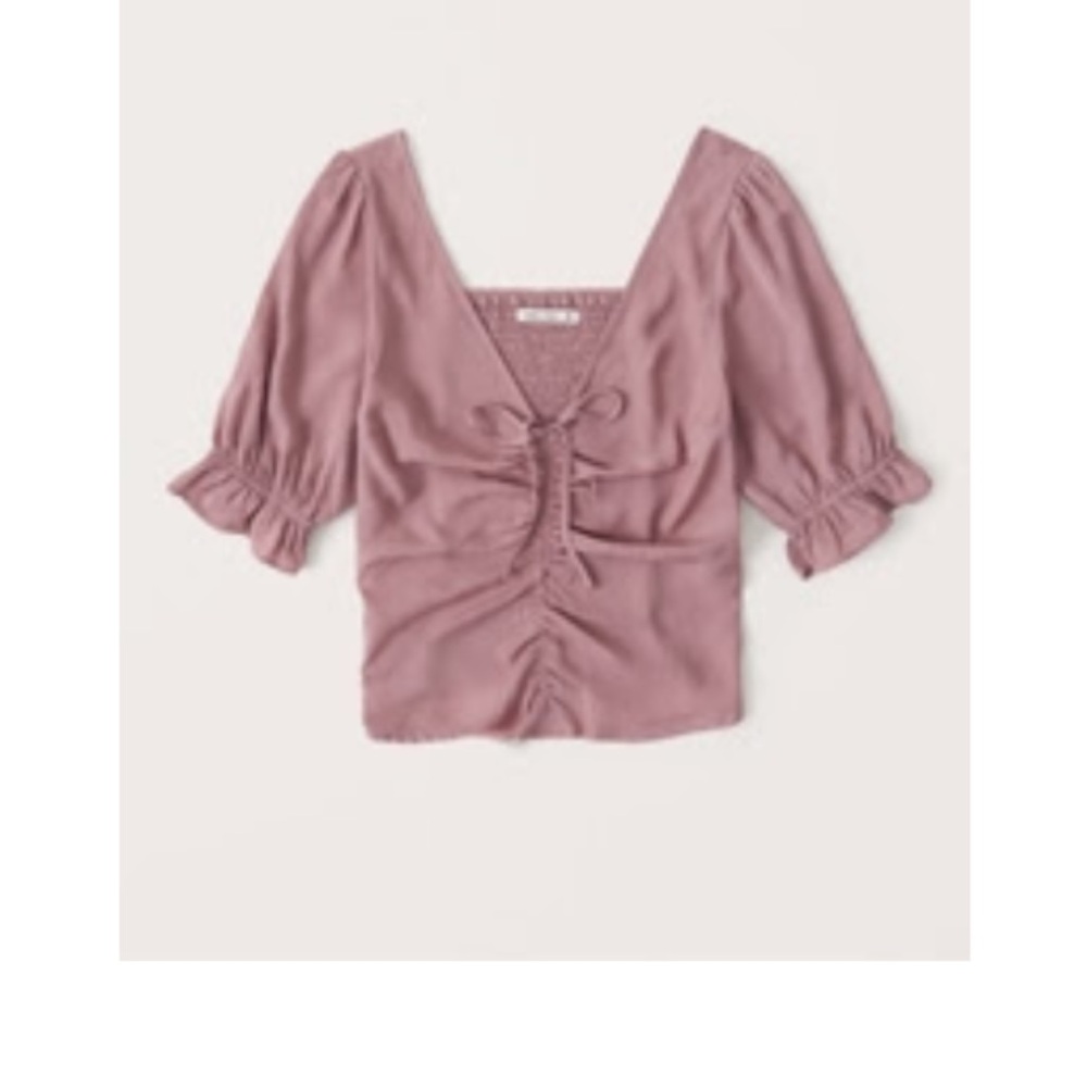 Abercrombie mauve tie front puff sleeve top size S